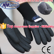 NMSAFETY knited double liner sandy nitrile dipped gloves for winter use